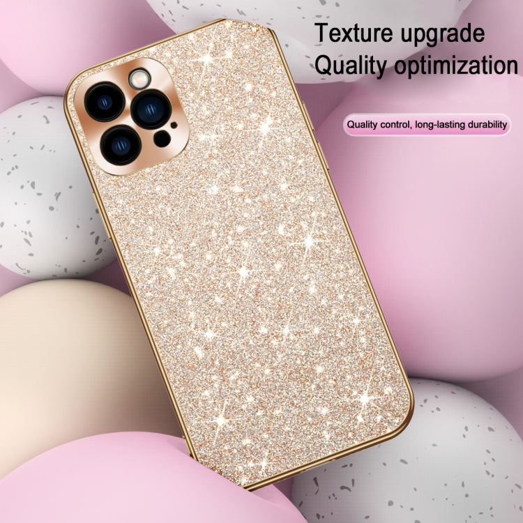 Estuche para Teléfono iPhone 12 Anillo de Lente Textura Cd Diamante Estrellado Galvanizado (Dorado)