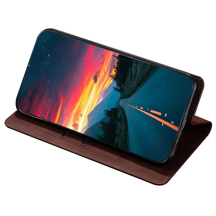 Funda de cuero magnética con textura de piel para Redmi Note 14S 4G (marrón oscuro)
