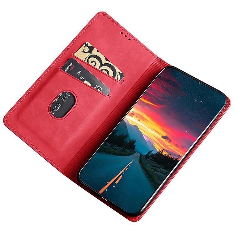 Funda de cuero magnética con textura de piel para Redmi Note 14S 4G (roja)