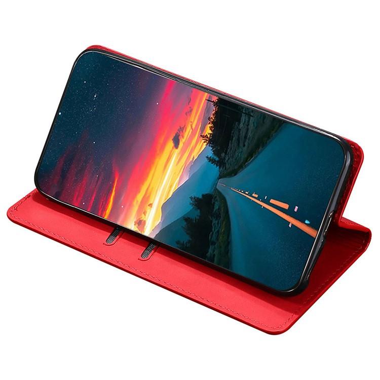Funda de cuero magnética con textura de piel para Redmi Note 14S 4G (roja)