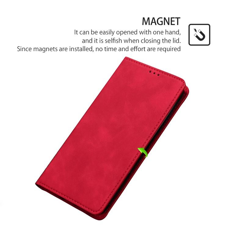 Funda de cuero magnética con textura de piel para Redmi Note 14S 4G (roja)