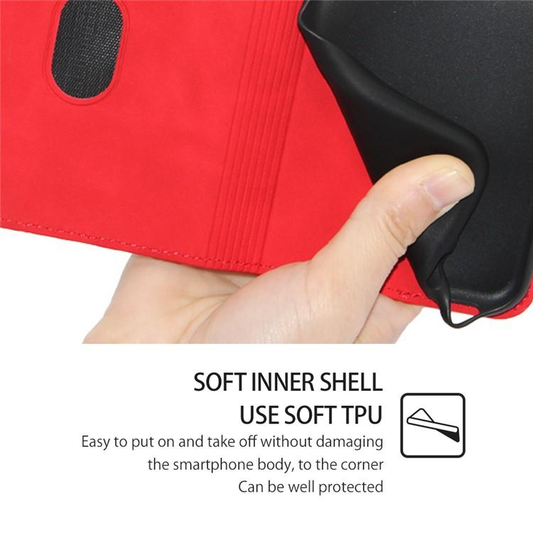 Funda de cuero magnética con textura de piel para Redmi Note 14S 4G (roja)
