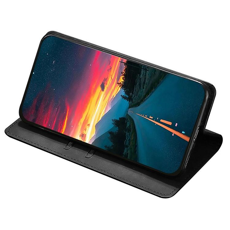 Funda de cuero magnética con textura de piel para Redmi Note 14S 4G (negra)