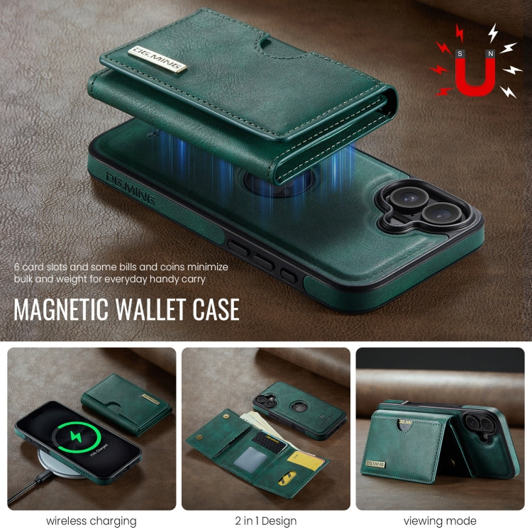 Funda de Cuero Extraíble para iPhone 16 Serie Dg.Ming M6 con Tarjetero Rfid de Tres Pliegues (Verde)