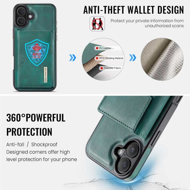 Funda de Cuero Extraíble para iPhone 16 Serie Dg.Ming M6 con Tarjetero Rfid de Tres Pliegues (Verde)