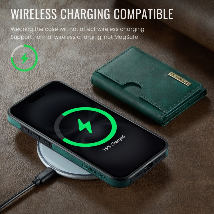 Funda de Cuero Extraíble para iPhone 16 Serie Dg.Ming M6 con Tarjetero Rfid de Tres Pliegues (Verde)