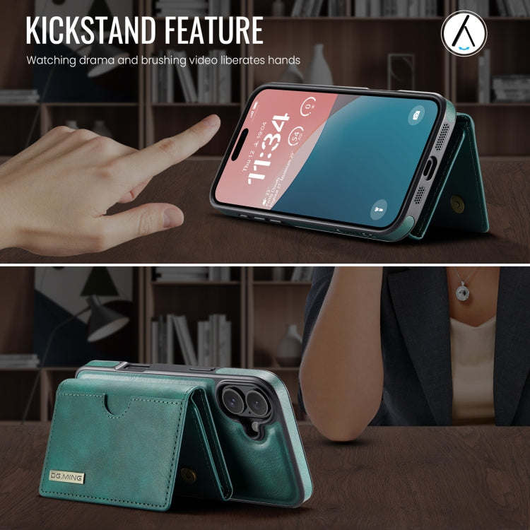 Funda de Cuero Extraíble para iPhone 16 Serie Dg.Ming M6 con Tarjetero Rfid de Tres Pliegues (Verde)