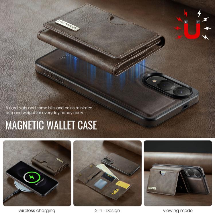 Funda de cuero extraíble para Samsung Galaxy S25 Edge 5G, serie DG.MING M6, con tarjetero RFID de tres pliegues (café)