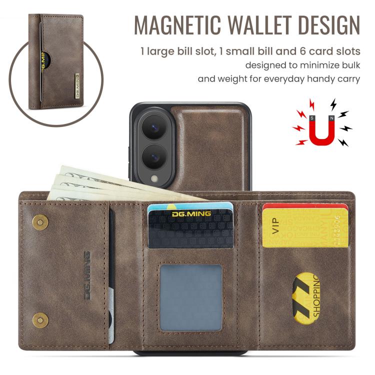 Funda de cuero extraíble para Samsung Galaxy S25 Edge 5G, serie DG.MING M6, con tarjetero RFID de tres pliegues (café)