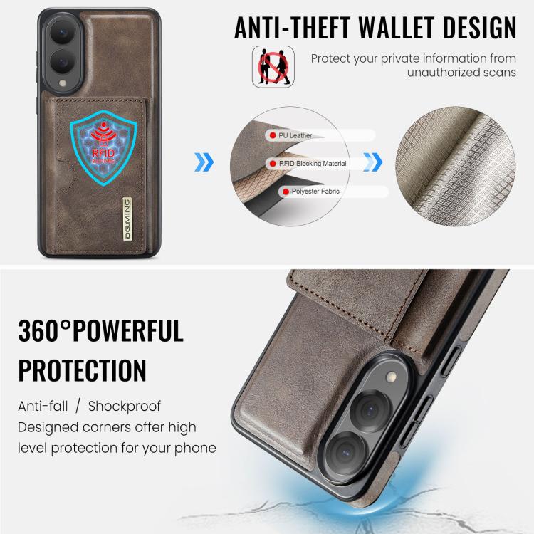 Funda de cuero extraíble para Samsung Galaxy S25 Edge 5G, serie DG.MING M6, con tarjetero RFID de tres pliegues (café)