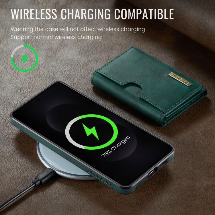 Funda de cuero extraíble con tres pliegues RFID para Samsung Galaxy S25 Edge 5G DG.MING M6 Series (verde)