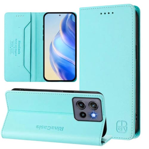 Funda de Cuero Motorola Moto G Stylus 5G 2025 Rc01 con Doble Pliegue y Succión Magnética (Verde Menta)