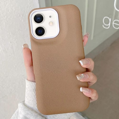 Funda de Cuero para iPhone 12 Textura (Caqui)