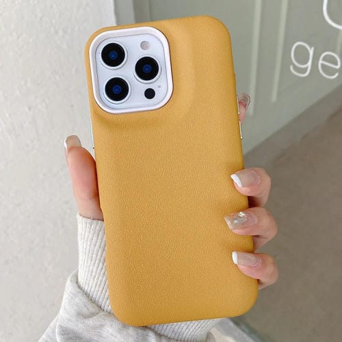 Funda de Cuero con Textura para iPhone 13 Pro Max (Amarilla)