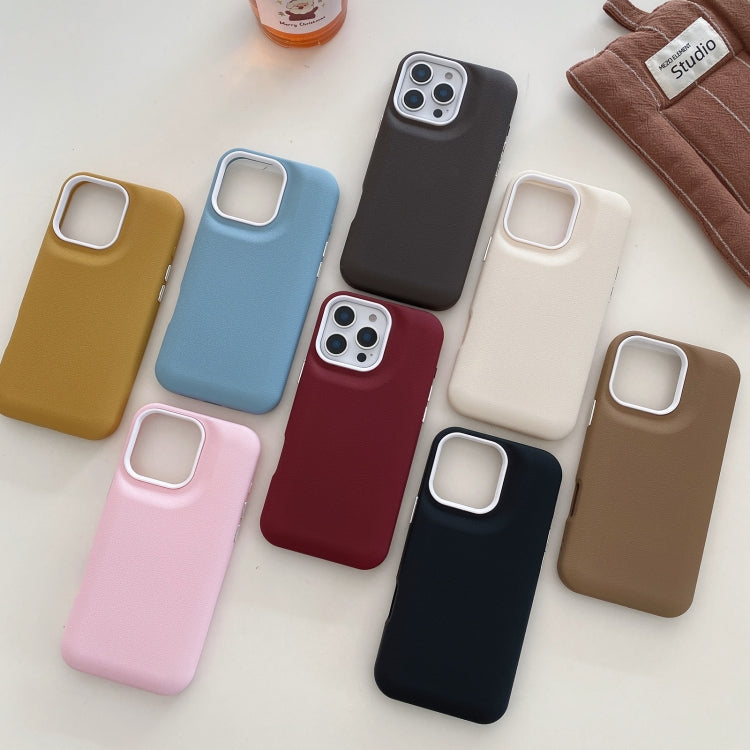 Funda de Teléfono para iPhone 16 con Textura de Cuero (Blanco)