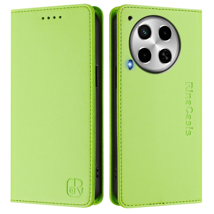 Funda Cuero Rfid Doble Pliegue Succión Magnética para Tecno Camon 30 4G/5G Rc01 (Verde Hierba)