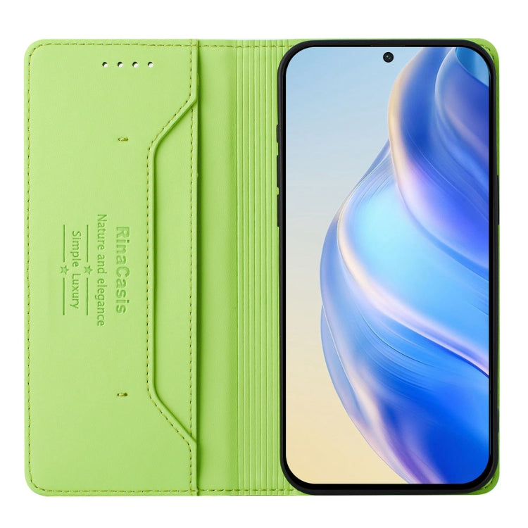 Funda Cuero Rfid Doble Pliegue Succión Magnética para Tecno Camon 30 4G/5G Rc01 (Verde Hierba)