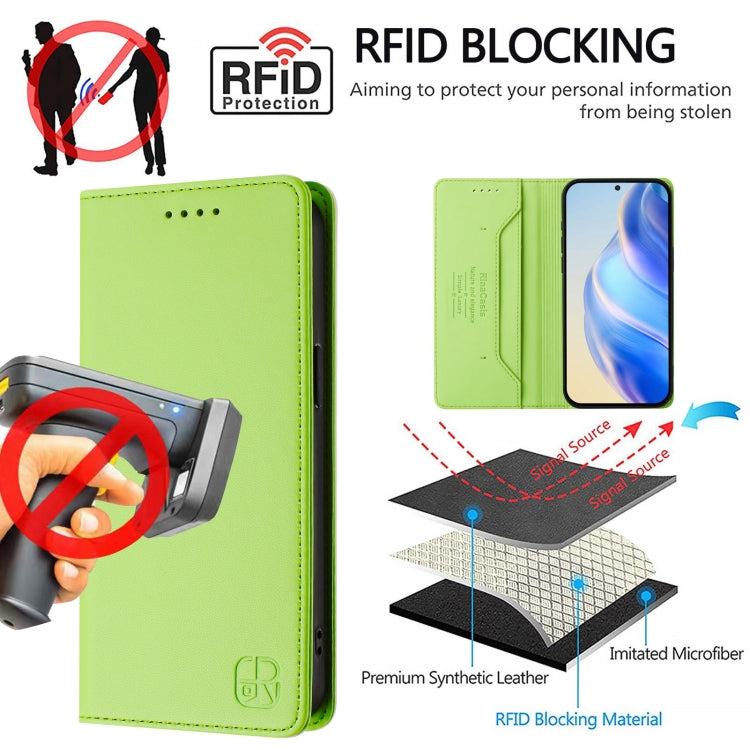 Funda Cuero Rfid Doble Pliegue Succión Magnética para Tecno Camon 30 4G/5G Rc01 (Verde Hierba)
