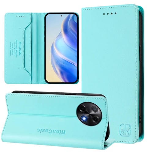 Funda de Cuero Doble Pliegue Cierre Magnético Rfid para Tecno Camon 30S 30S Pro 5G (Verde Menta)