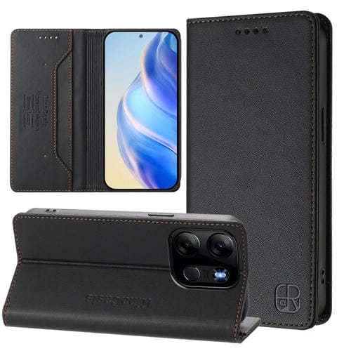Funda de Cuero con Doble Pliegue y Succión Magnética RFID para Tecno Pop 7/7 Pro Spark Go 2023 Rc01 (Negra)