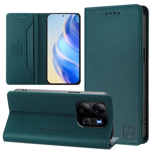 Funda de Cuero con Doble Pliegue y Succión Magnética Rfid para Tecno Pop 7/7 Pro Spark Go 2023 Rc01 (Verde Oscuro)