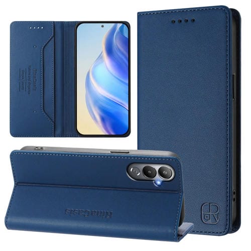 Funda de Cuero para Tecno Pova 4 Rc01 con Doble Pliegue y Succión Magnética Rfid (Azul Oscuro)
