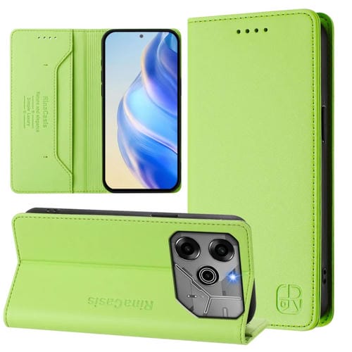 Funda de Cuero con Doble Pliegue y Succión Magnética RFID para Tecno Pova 6 5G y 6 Pro 5G Rc01 (Verde Hierba)