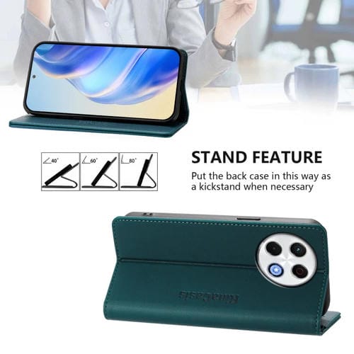 Funda Cuero Doble Pliegue Succión Magnética Rfid para Tecno Spark 30 Pro 4G Rc01 (Verde Oscuro)