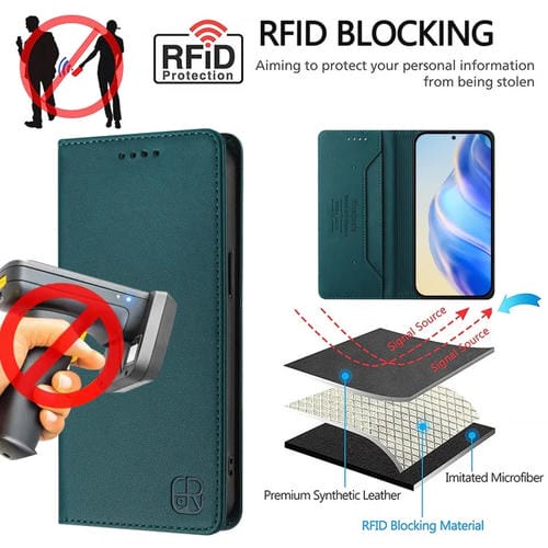 Funda Cuero Doble Pliegue Succión Magnética Rfid para Tecno Spark 30 Pro 4G Rc01 (Verde Oscuro)