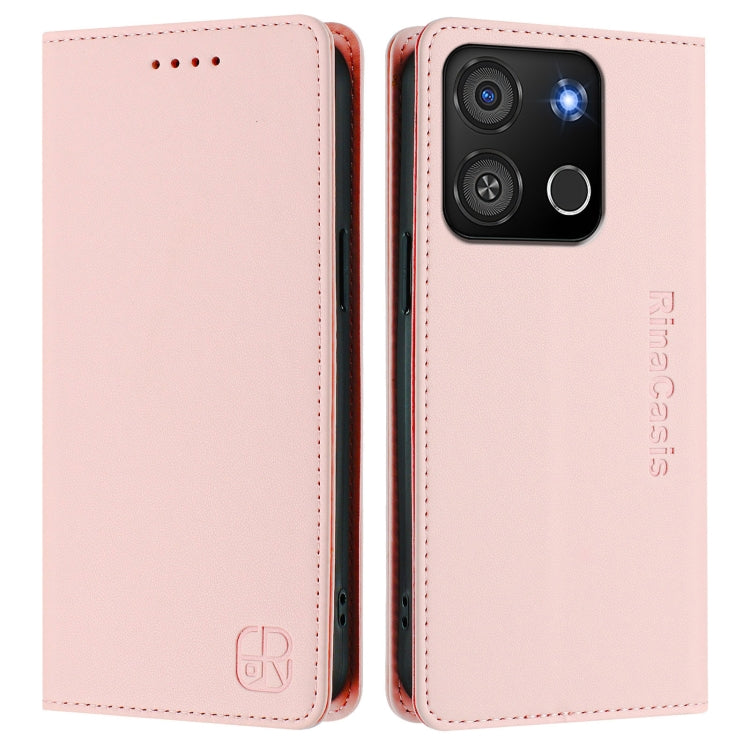 Funda de Cuero Rfid para Teléfono Itel A05S Rc01 con Doble Pliegue y Succión Magnética (Rosa)