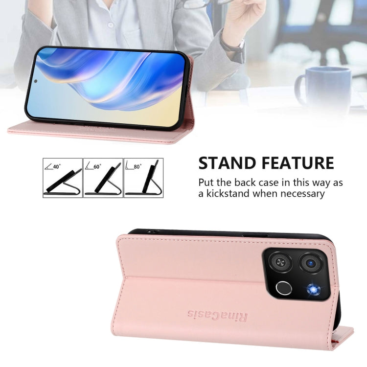 Funda de Cuero Rfid para Teléfono Itel A05S Rc01 con Doble Pliegue y Succión Magnética (Rosa)