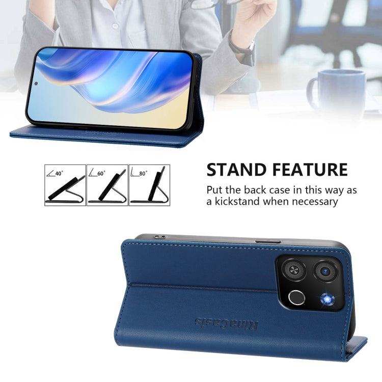 Funda de Cuero Rfid para Teléfono Itel A05S Rc01 con Doble Pliegue y Succión Magnética (Azul Oscuro)