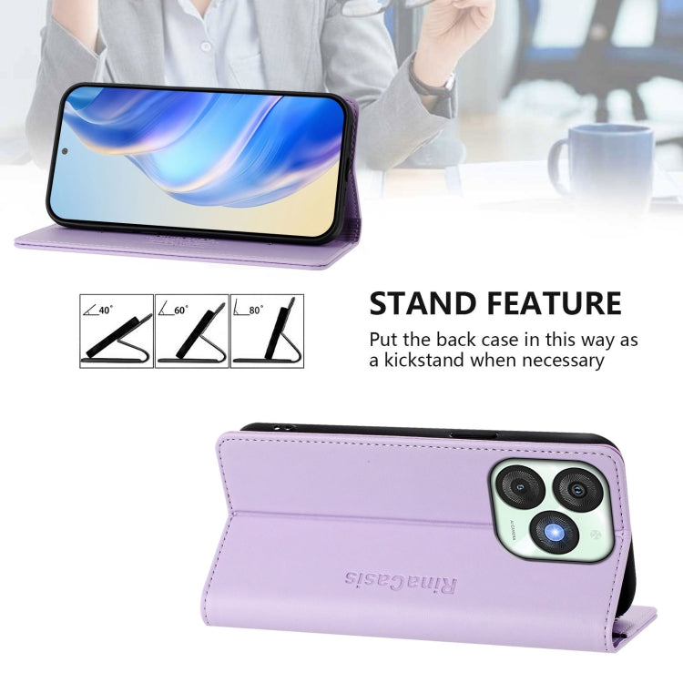 Funda de Cuero Rfid con Doble Pliegue y Succión Magnética para Teléfono Itel A50 Rc01 (Morado Claro)