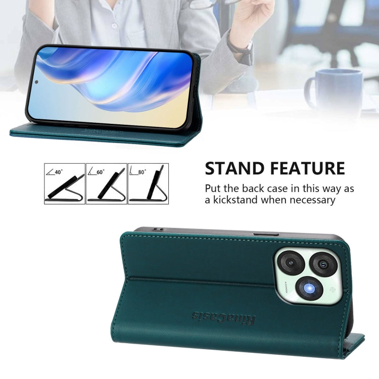 Funda de Cuero Rfid con Doble Pliegue y Succión Magnética para Teléfono Itel A50 Rc01 (Verde Oscuro)