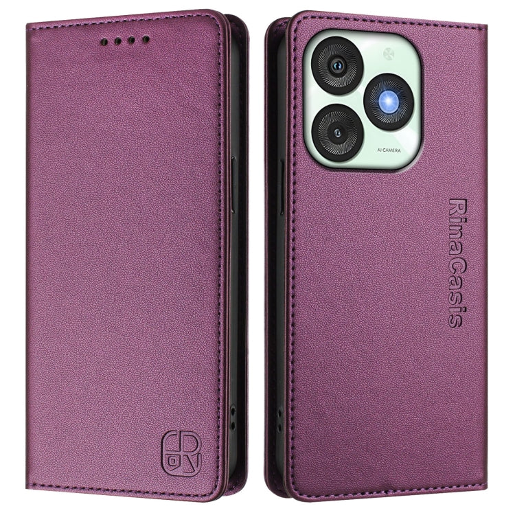 Funda de Cuero Rfid con Doble Pliegue y Succión Magnética para Teléfono Itel A50 Rc01 (Violeta)