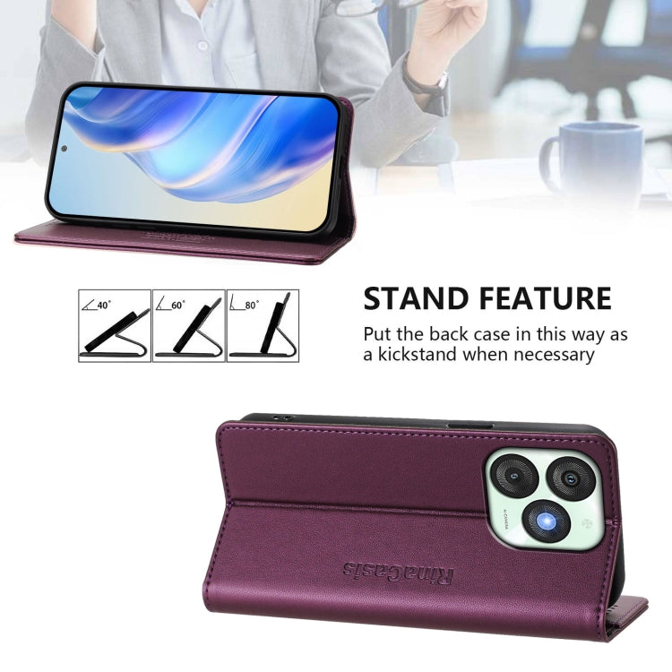 Funda de Cuero Rfid con Doble Pliegue y Succión Magnética para Teléfono Itel A50 Rc01 (Violeta)
