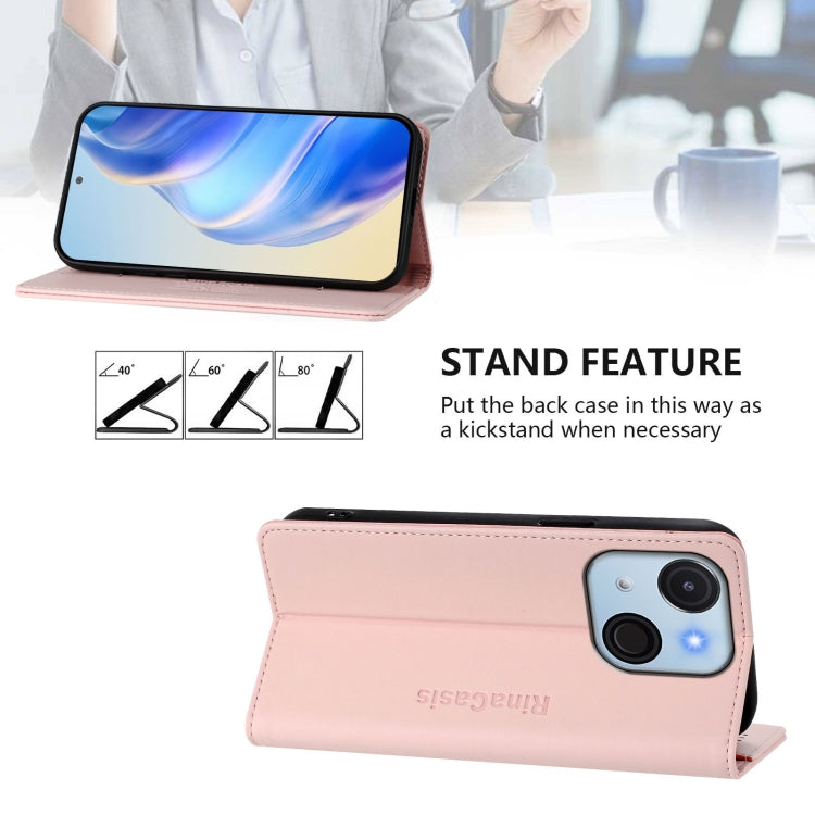 Funda de Cuero Rfid para Teléfono Itel A50C Rc01 con Doble Pliegue y Succión Magnética (Rosa)