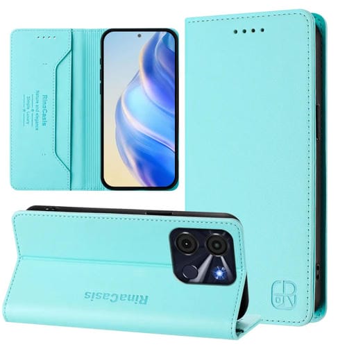 Funda de Cuero con Doble Pliegue y Succión Magnética para Teléfono Itel A60/60S Rc01 (Verde Menta)