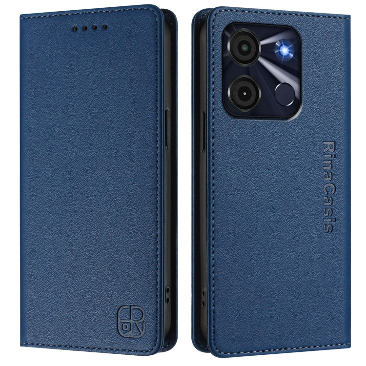 Funda de Cuero Itel A60/60S Rc01 con Doble Pliegue y Succión Magnética (Azul Oscuro)