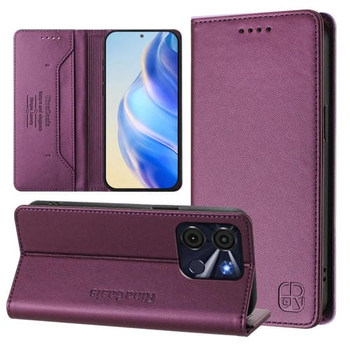 Funda de Cuero Itel A60/60S Rc01 con Doble Pliegue y Succión Magnética (Violeta)