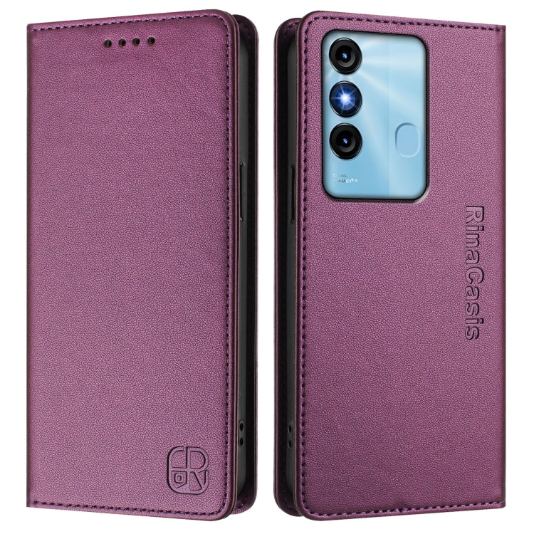 Funda de Cuero Rfid para Teléfono Itel P38/S17/Vision 3 Rc01 con Doble Pliegue y Succión Magnética (Violeta)