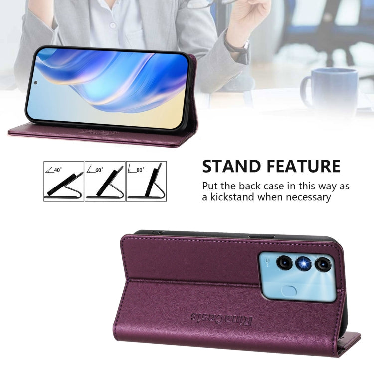 Funda de Cuero Rfid para Teléfono Itel P38/S17/Vision 3 Rc01 con Doble Pliegue y Succión Magnética (Violeta)