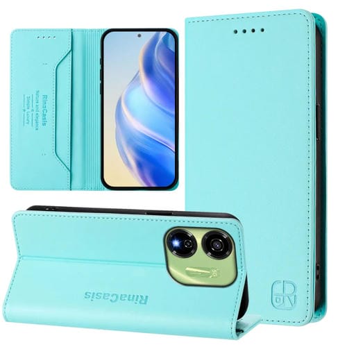 Funda de Cuero Rfid con Doble Pliegue y Succión Magnética para Teléfono Itel P55 5G Rc01 (Verde Menta)