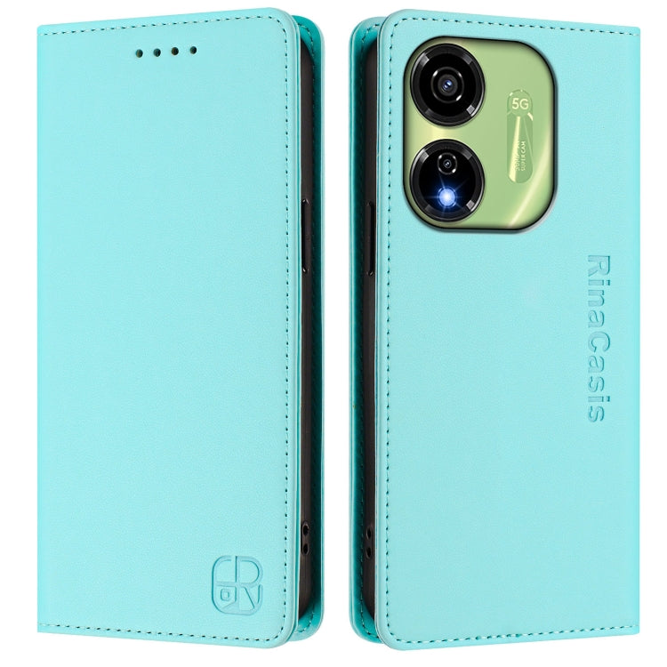 Funda de Cuero Rfid con Doble Pliegue y Succión Magnética para Teléfono Itel P55 5G Rc01 (Verde Menta)