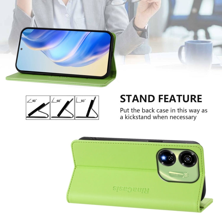 Funda de Cuero Rfid para Teléfono Itel P55 5G Rc01 con Doble Pliegue y Succión Magnética (Verde Hierba)