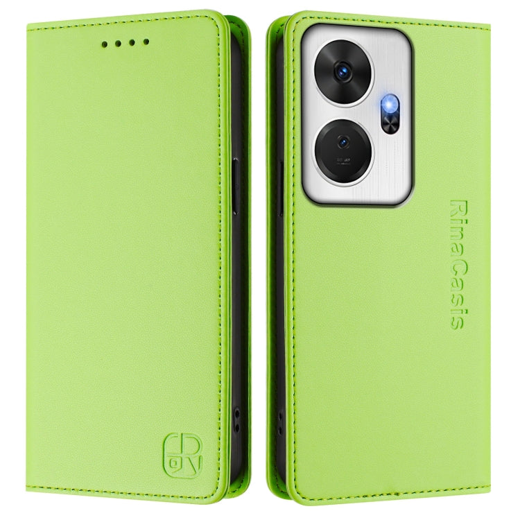 Funda de Cuero Rfid para Teléfono Itel P55+ Rc01 con Doble Pliegue y Succión Magnética (Verde Hierba)