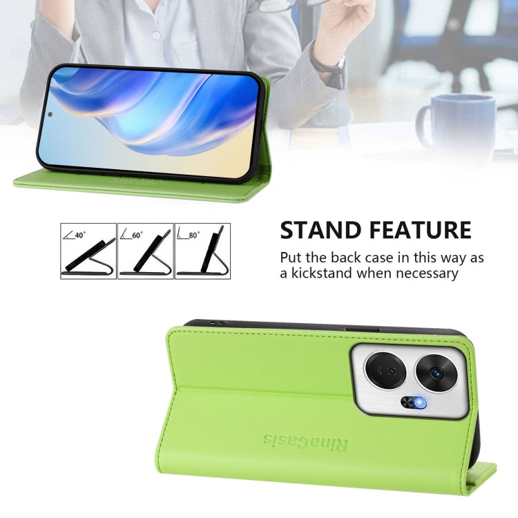 Funda de Cuero Rfid para Teléfono Itel P55+ Rc01 con Doble Pliegue y Succión Magnética (Verde Hierba)