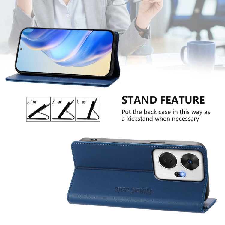 Funda de Cuero Rfid con Doble Pliegue y Succión Magnética para Teléfono Itel P55+ Rc01 (Azul Oscuro)