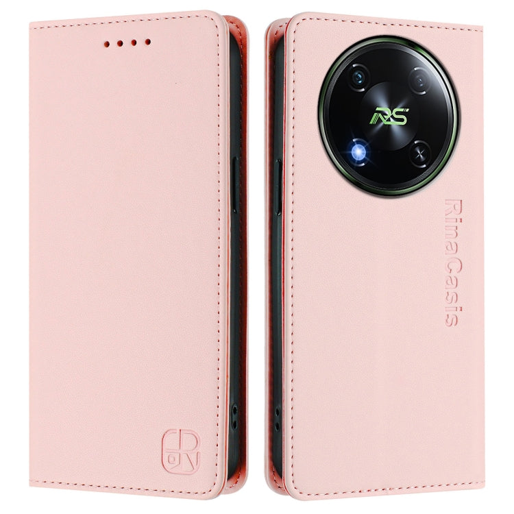 Funda de Cuero Rfid para Teléfono Itel Rs4 S666Ln Rc01 con Doble Pliegue y Succión Magnética (Rosa)
