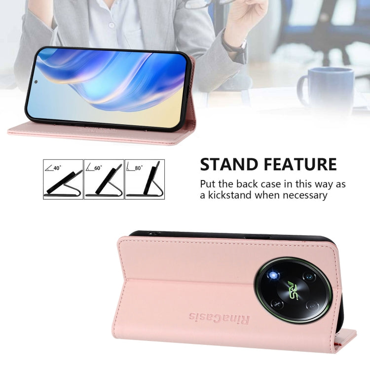 Funda de Cuero Rfid para Teléfono Itel Rs4 S666Ln Rc01 con Doble Pliegue y Succión Magnética (Rosa)